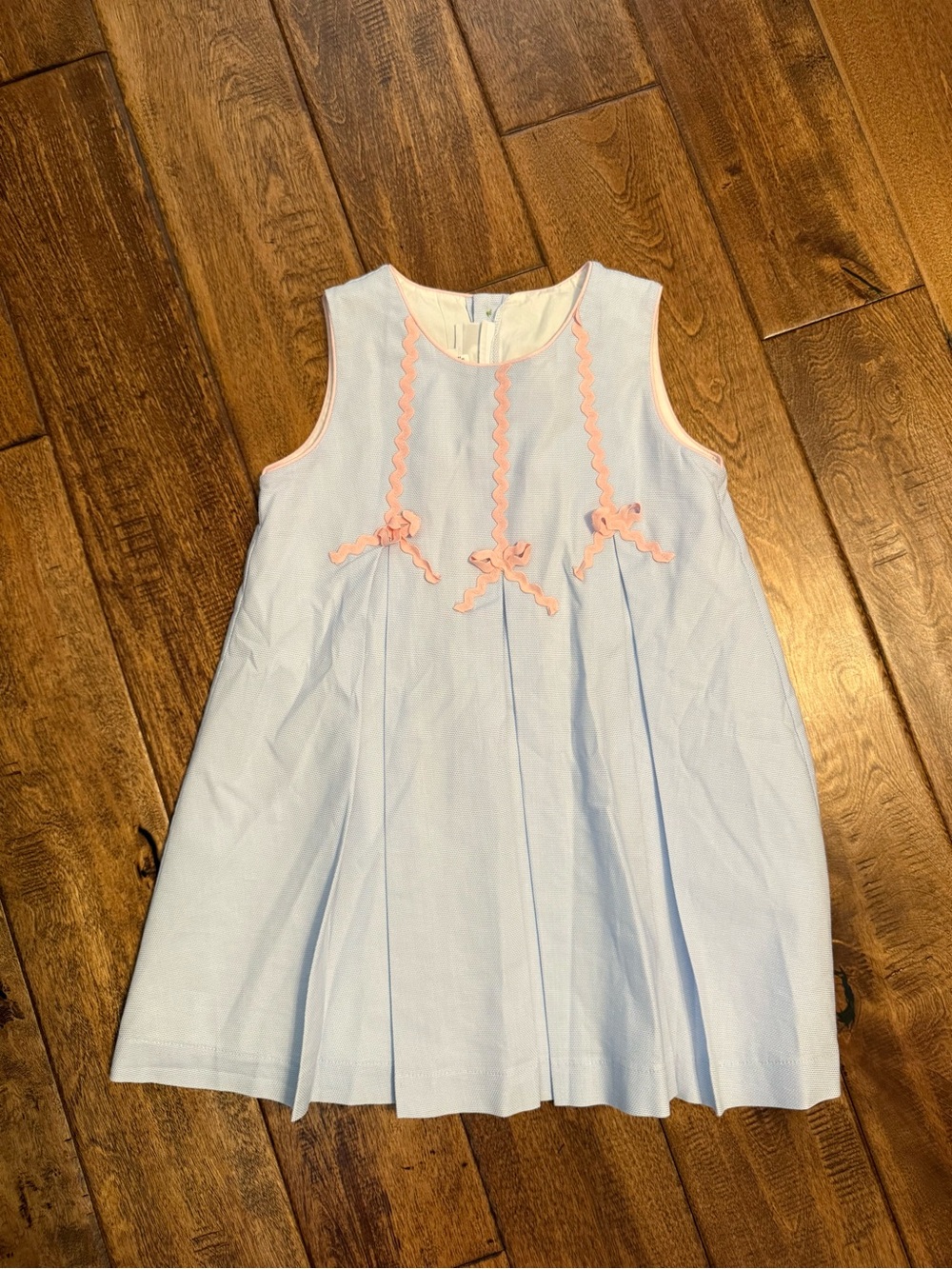 Proper Peony Light Blue Girls' Dress with Pink Bows 4t